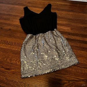 Sequin Dress with Black V-neck Top
